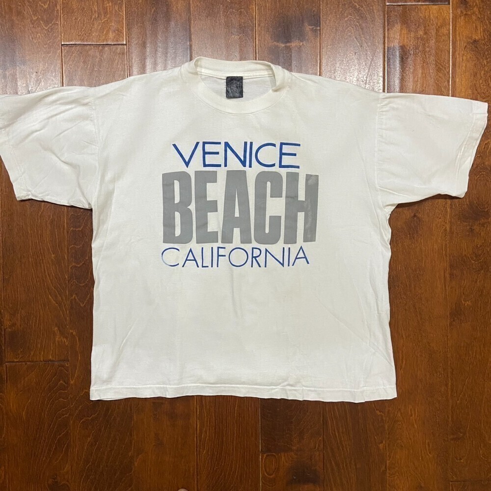 California Venice Beach Vintage Single Stitch White Blue Cotton Tee Men's XL - Picture 3 of 8